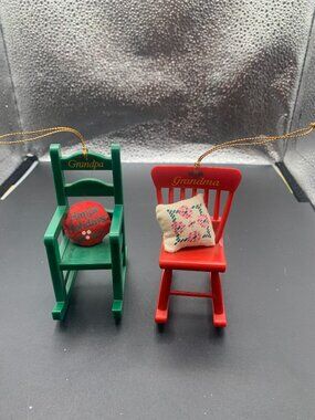 Lot of 2 Grandpa & Grandma Rocking Chair Ornaments SELLING AS IS